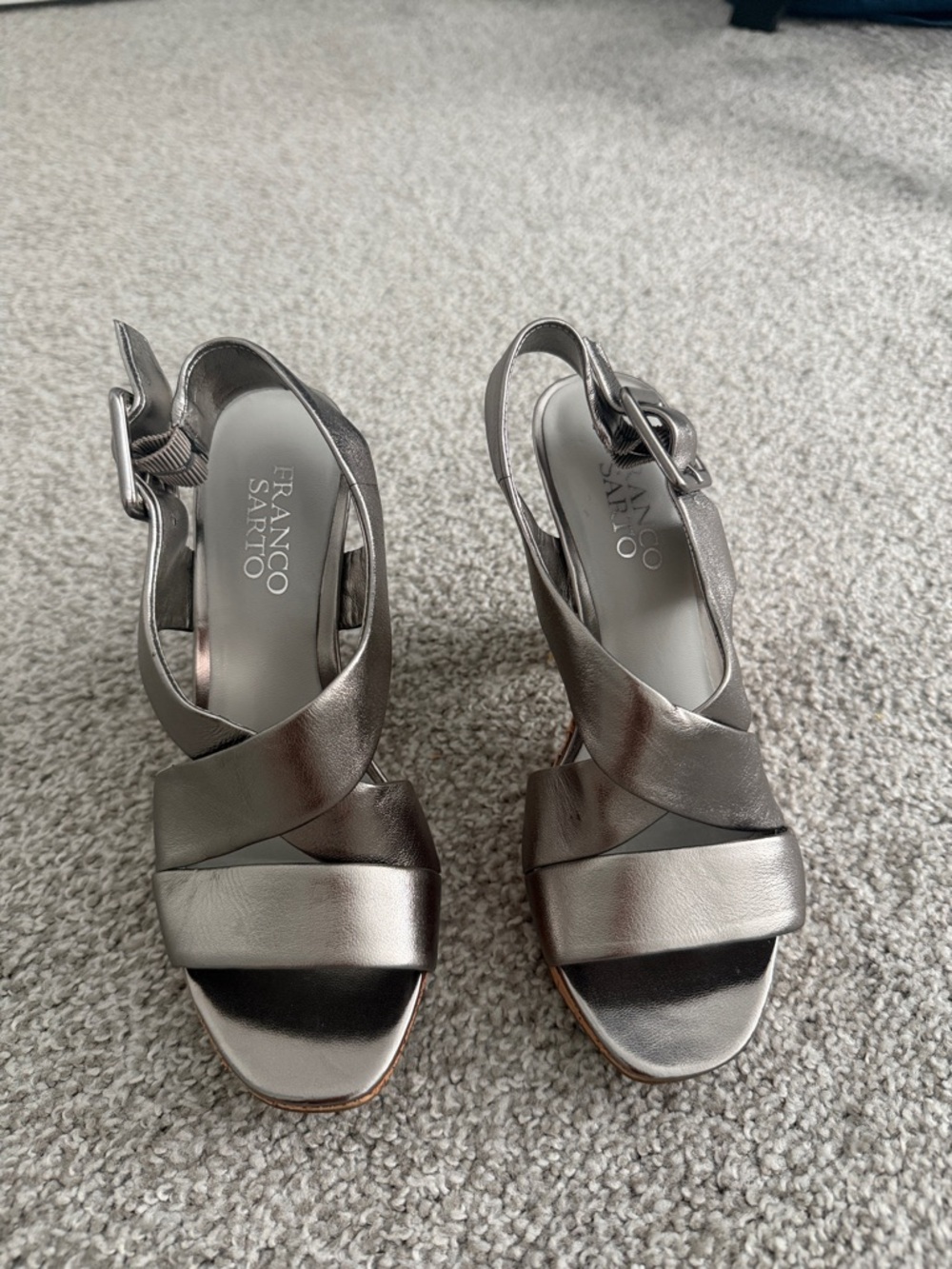 Franco Sarto Silver Metallic Crisscross Slingback Heels
